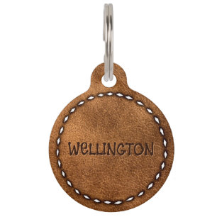  Rustic Brown Leather Buckstitch Dog Cat Name Pet Tag