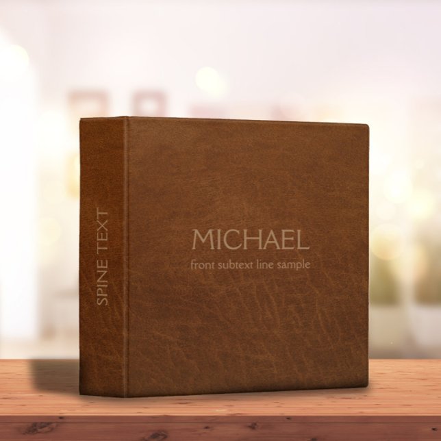 Rustic Brown Leather Personalized Monogram Name Binder (Creator Uploaded)