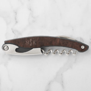 Rustic Brown Leather Texture 3 Letter Monogram Corkscrew