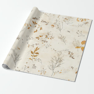 Rustic Brown Leaves Fall Foliage on Cream Wrapping Paper