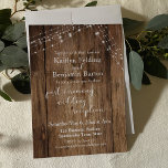 Rustic Brown & Lights Post-Wedding Reception Only Invitation<br><div class="desc">This rustic, elegant wedding and event invitation suite of designs presents some popular wedding design trends combined in a fresh way. With a rich brown wood background and dual strings of twinkling light accents, I've combined a beautiful modern script font to render graphics depicting key words and phrases in the...</div>