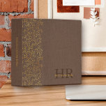 Rustic Brown Linen Elegant Gold Leaf Monogrammed Binder<br><div class="desc">Monogrammed binder with rustic elegance. The design has a brown linen look background with elegant foliage forming a wide border of fine gold leaves. The template is ready for you to personalize with your monogram initials and name as well as your custom title on the spine.</div>