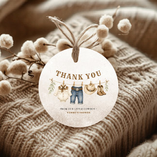 Rustic Brown Little Cowboy is on the Way Thank You Favour Tags