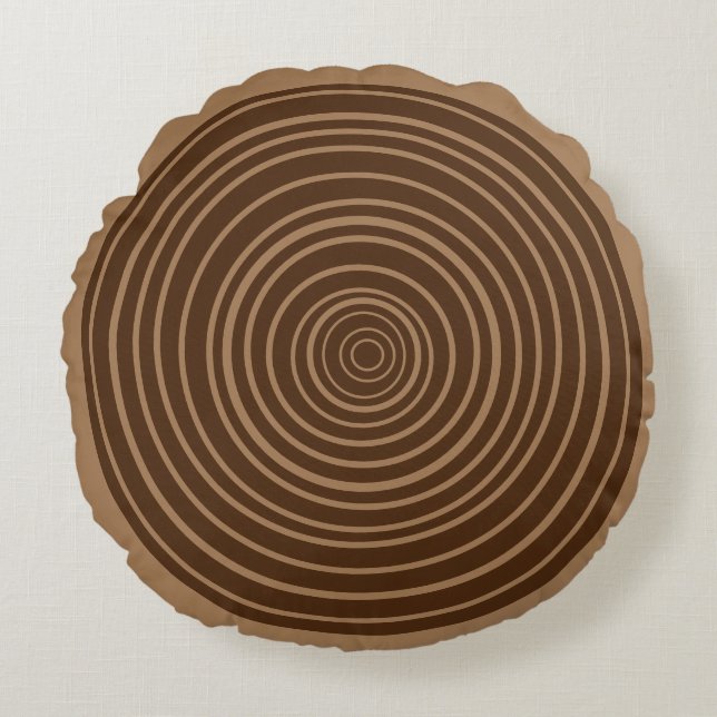Rustic Brown Log Tree Rings Circle Pillow (Front)