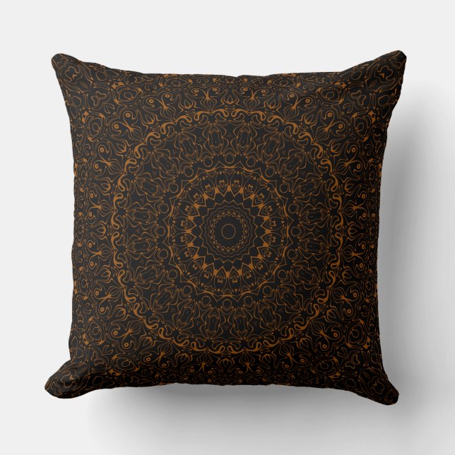 Rustic Brown Mandala with Western Charm Throw Pillow (Front)