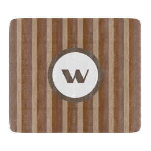 Rustic Brown Monogram & Stripes Cutting Board