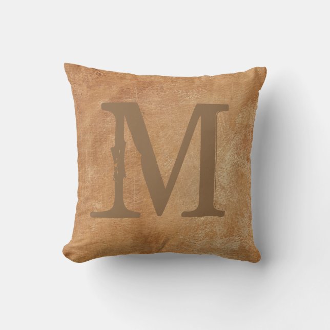 Rustic Brown Monogram Throw Pillow (Front)