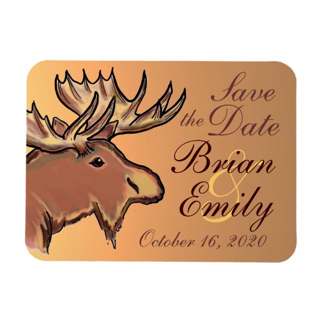 Rustic brown moose Save the Date custom magnet (Horizontal)