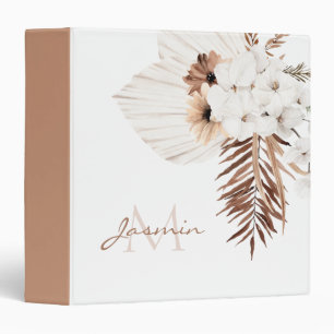 Rustic Brown Pampas Grass White Orchids Monogram Binder