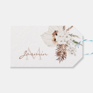 Rustic Brown Pampas Grass White Orchids Monogram Gift Tags