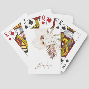 Rustic Brown Pampas Grass White Orchids Monogram Playing Cards