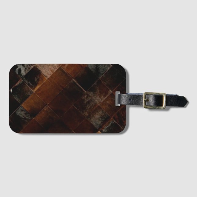 Rustic Brown Patchwork Cowhide Luggage Tag (Front Horizontal)