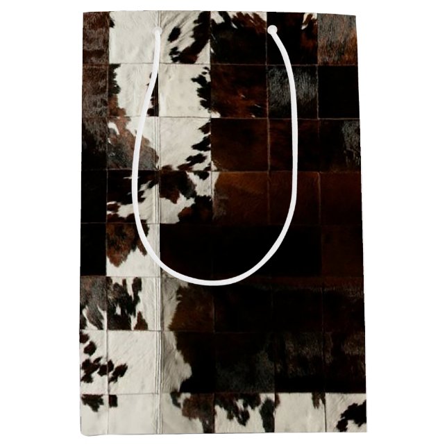 Rustic Brown Patchwork Cowhide Medium Gift Bag (Front)