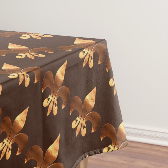 Rustic Brown Pattern Fleur-de-Lis Tablecloth (In Situ)