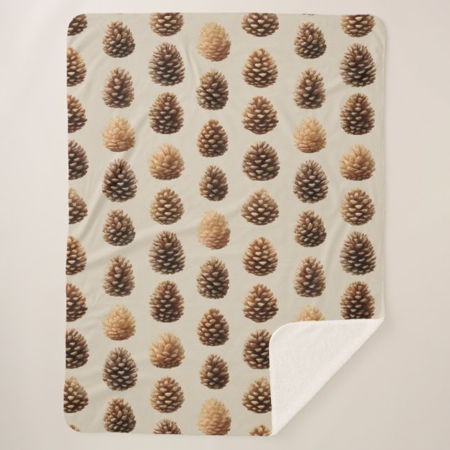 Rustic Brown Pine Cone Winter Pattern Sherpa Blanket (Front)