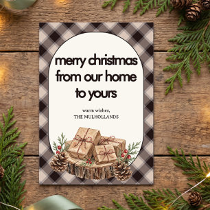 Rustic Brown Plaid From Our Home To Yours Holiday Card
