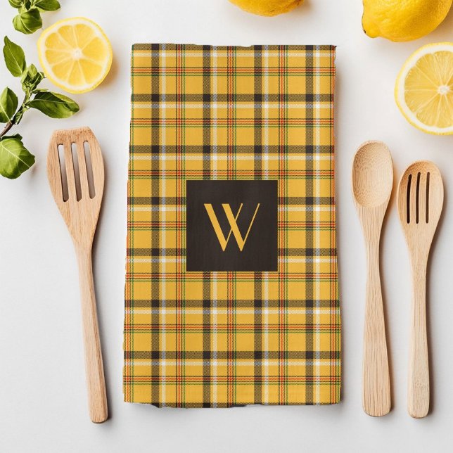 Rustic Brown Plaid Pattern Monogram Kitchen Towel (Rustic Brown Plaid Pattern Monogram Kitchen Towel)