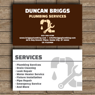Rustic Brown Plumbing Contractor Business Card