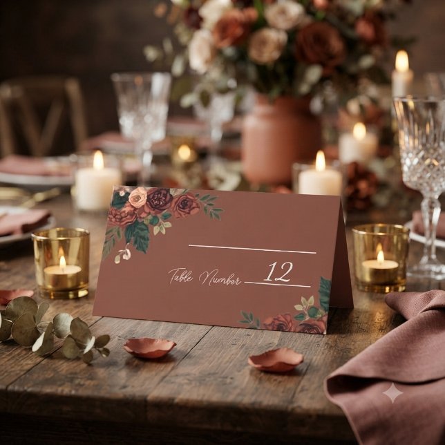 Rustic Brown Romantic Floral Wedding Place Cards (Creator Uploaded)