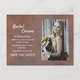 Rustic Brown Save the Date Photo Graduation Announcement Postcard