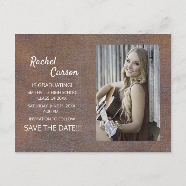 Rustic Brown Save the Date Photo Graduation Announcement Postcard (Front)