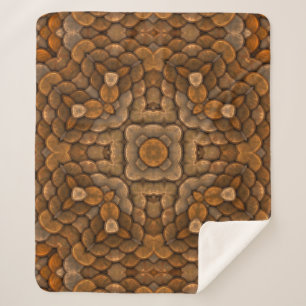 Rustic Brown Scale Vintage Fractal Kaleidoscope Sherpa Blanket