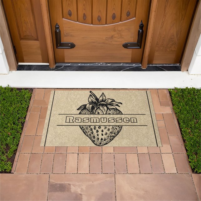 Rustic Brown Strawberry Outline Custom Welcome Doormat (Outdoor)