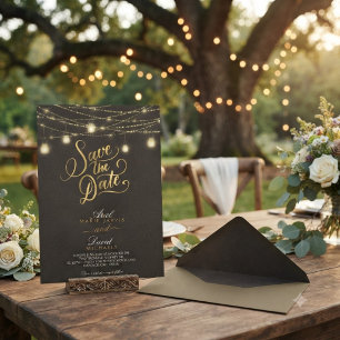 Rustic Brown String Lights Romantic Save the Date Invitation