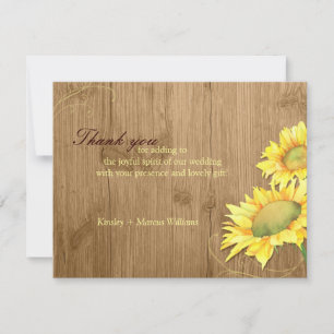 Rustic Brown Sunflower Wedding Thank You Card