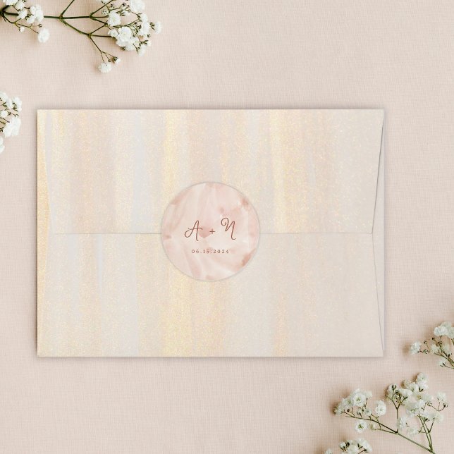 Rustic Brown Terracotta Script Monogram Wedding Classic Round Sticker (Creator Uploaded)