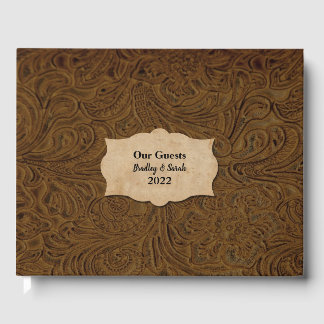 Rustic Brown Tooled Leather (Faux) Personalized Guest Book