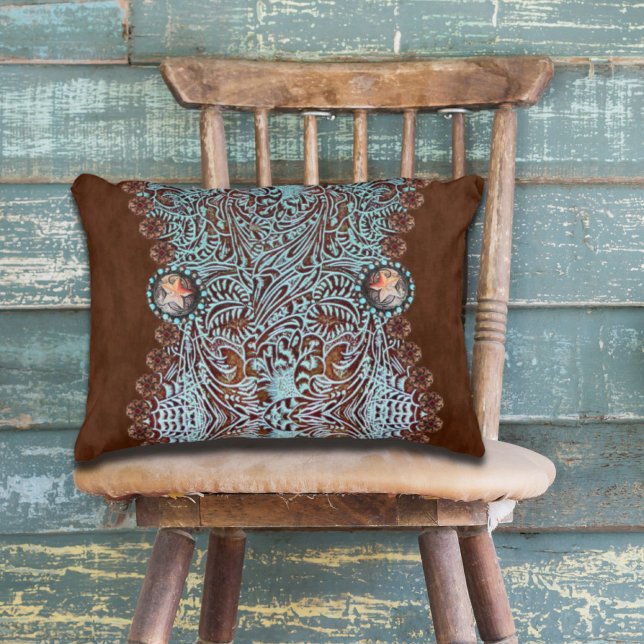 Rustic brown turquoise western country pattern  accent pillow (Rustic brown turquoise western country pattern accent pillow)