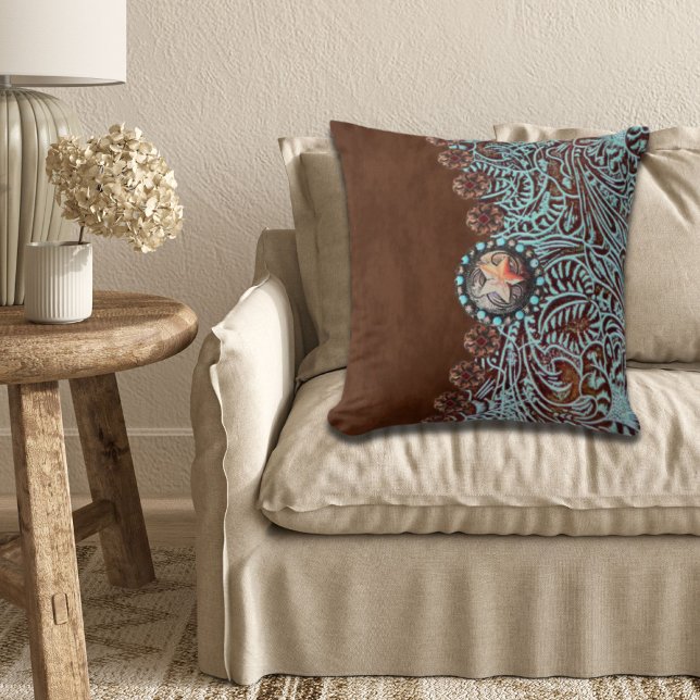 Rustic brown turquoise western country pattern  throw pillow (Rustic brown turquoise western country pattern throw pillow)