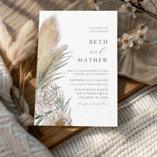 Rustic Brown Typography Pampas Wedding Invitation