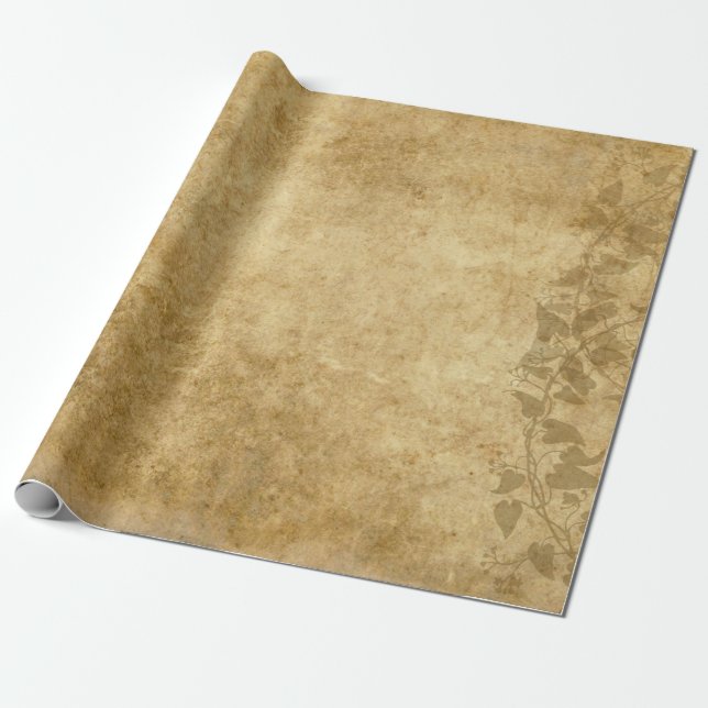 Rustic Brown Vintage parchment and vines Wrapping Paper (Unrolled)