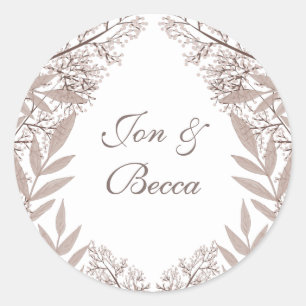 Rustic Brown Wedding Vintage Botanical Classic Round Sticker