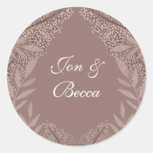 Rustic Brown Wedding Vintage Botanical Classic Round Sticker