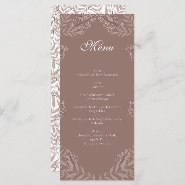 Rustic Brown Wedding Vintage Botanical Menu (Front/Back)