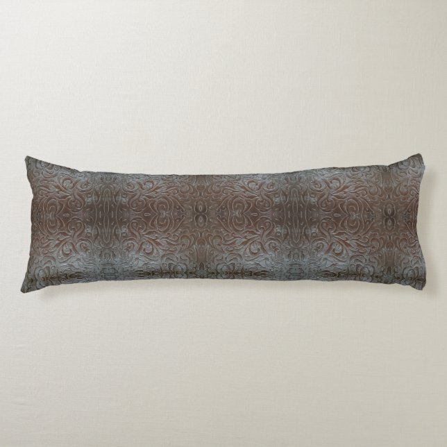 Rustic brown western country leather pattern body pillow (Front)
