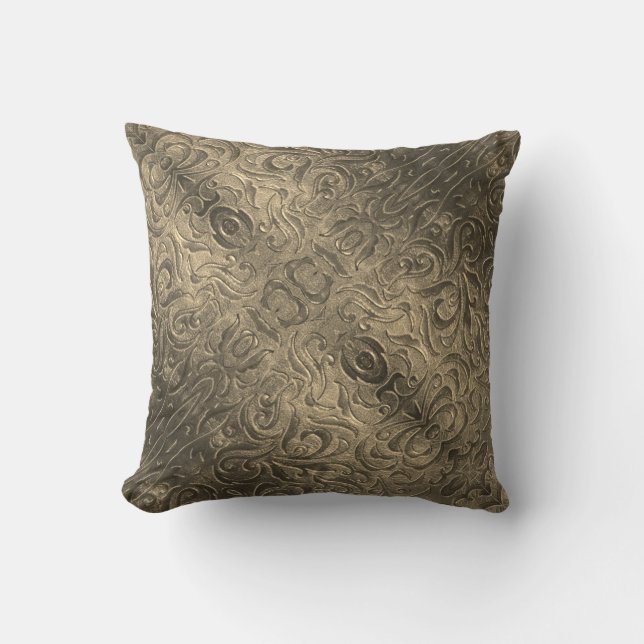 Rustic brown western country leather pattern throw pillow (Front)