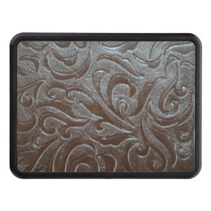 Rustic brown western country leather pattern trailer hitch cover