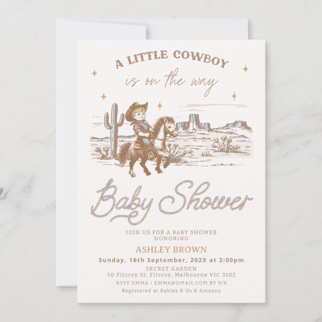 Rustic Brown Western Little Cowboy Baby Shower Invitation (Front)