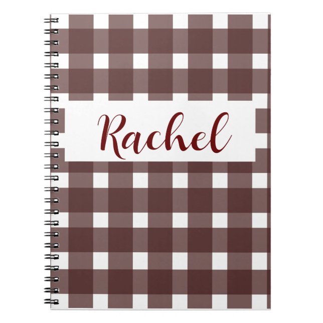 Rustic Brown White Gingham Notebook (Front)