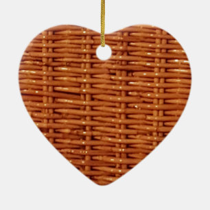 Rustic Brown Wicker Picnic Basket Country Style Ceramic Ornament