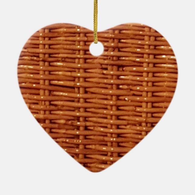 Rustic Brown Wicker Picnic Basket Country Style Ceramic Ornament (Back)