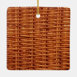 Rustic Brown Wicker Picnic Basket Country Style Ceramic Ornament