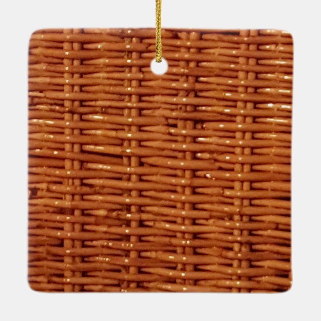 Rustic Brown Wicker Picnic Basket Country Style Ceramic Ornament (Back)