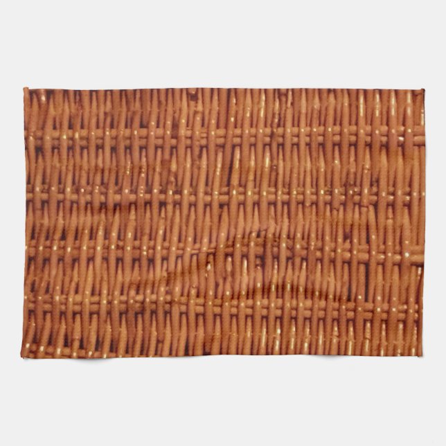 Rustic Brown Wicker Picnic Basket Country Style Kitchen Towel (Horizontal)