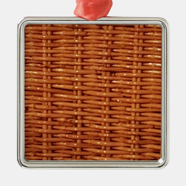 Rustic Brown Wicker Picnic Basket Country Style Metal Ornament (Front)