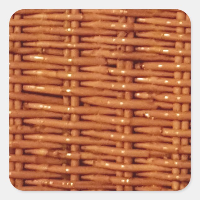 Rustic Brown Wicker Picnic Basket Country Style Square Sticker (Front)